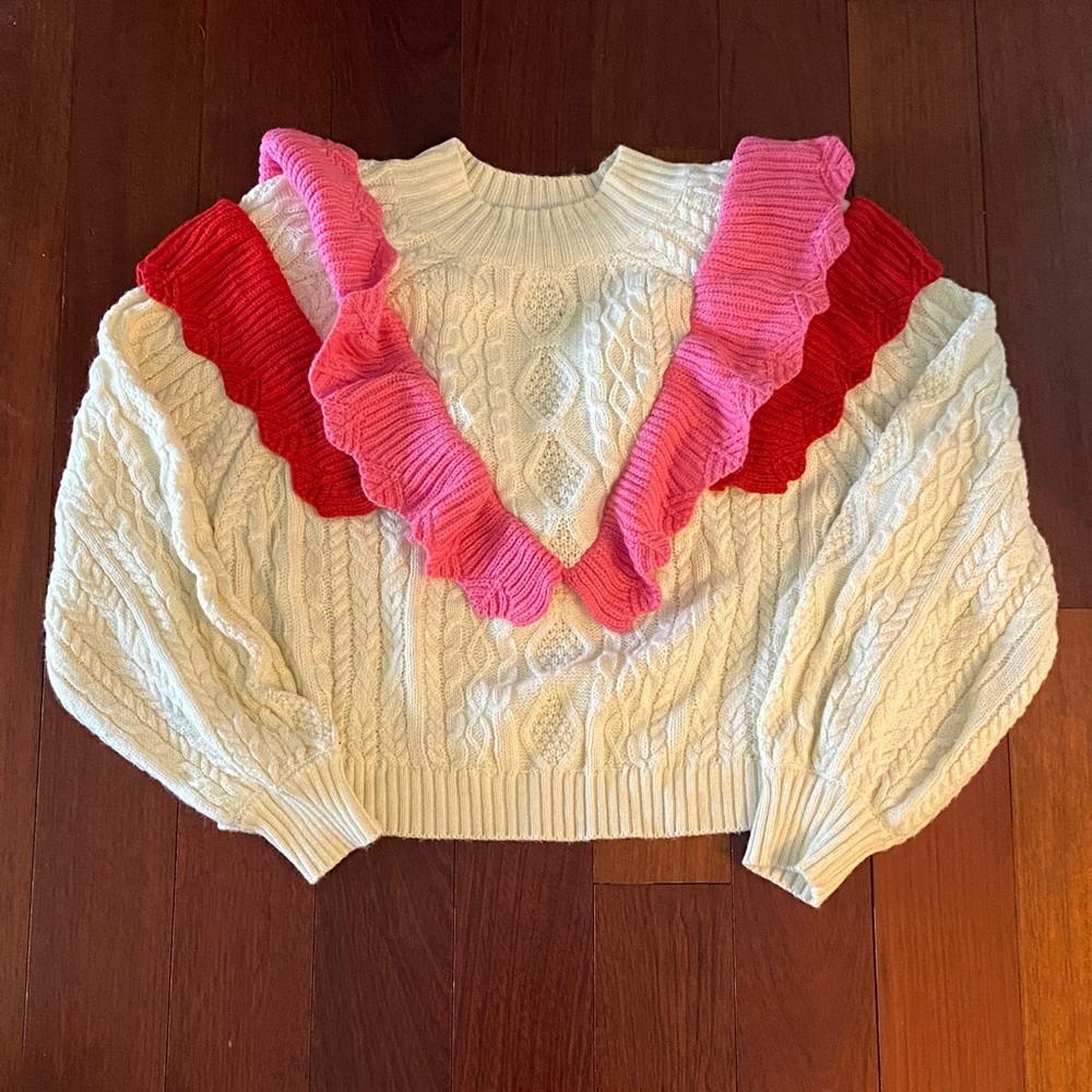 Elegant Ruffle Cable Knit Sweater